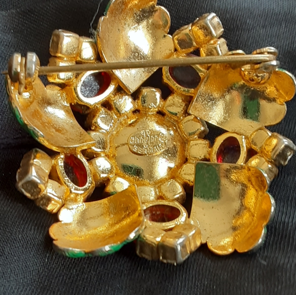 1967 Christian Dior Gold-plated & created Ruby, Enameled Brooch